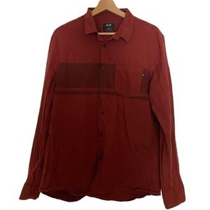 OAKLEY MENS SHIRT LONG SLEEVE BUTTON DOWN Y2K RED SIZE LARGE